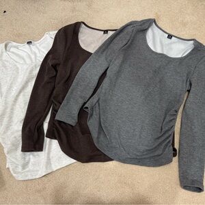 SHEIN Long Sleeve Tops - Gray, Brown, and White